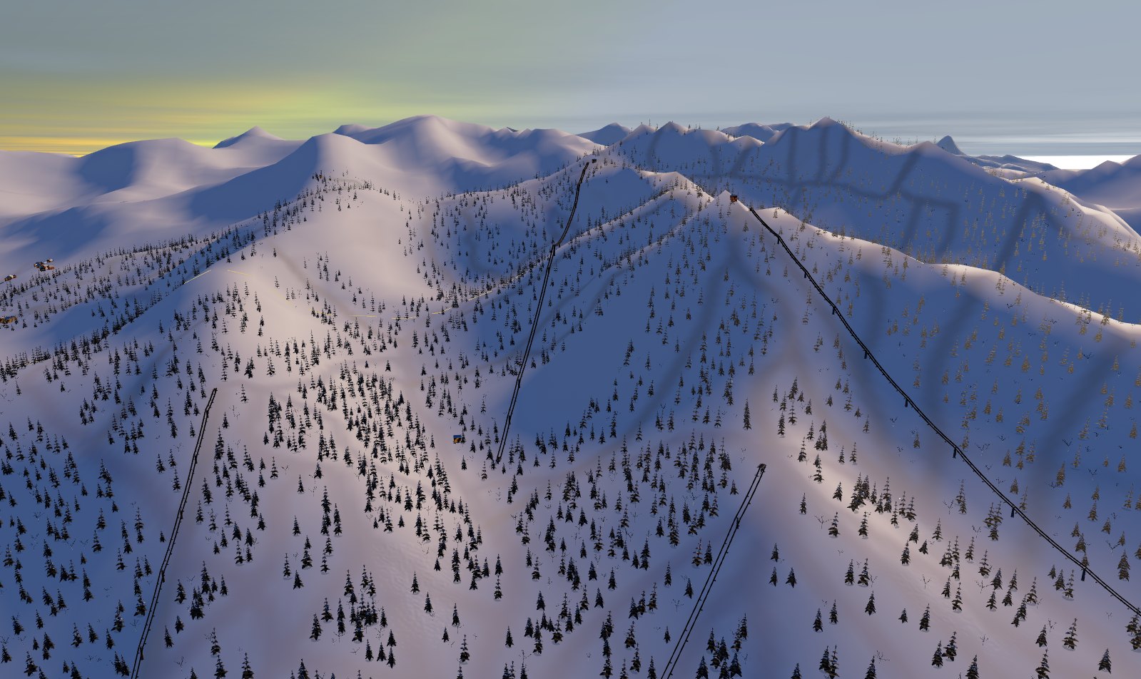 Surveyed runs and lifts drawn on a mountain's own relief